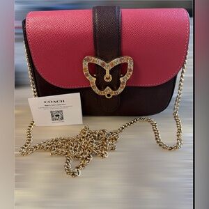 Coach Pink and Brown Leather Crossbody with Gold Butterfly Lock